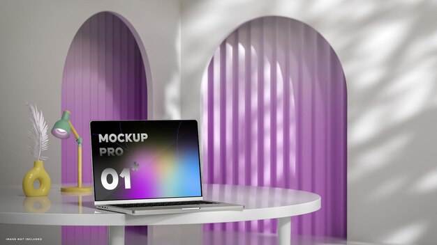 Mockup de portátil para la presentación de la marca en un fondo abstracto moderno renderizado en 3D