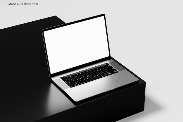 Mockup de portátil en una superficie negra
