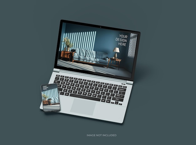 Mockup de portátil y teléfono para su presentación de diseño 3D Render