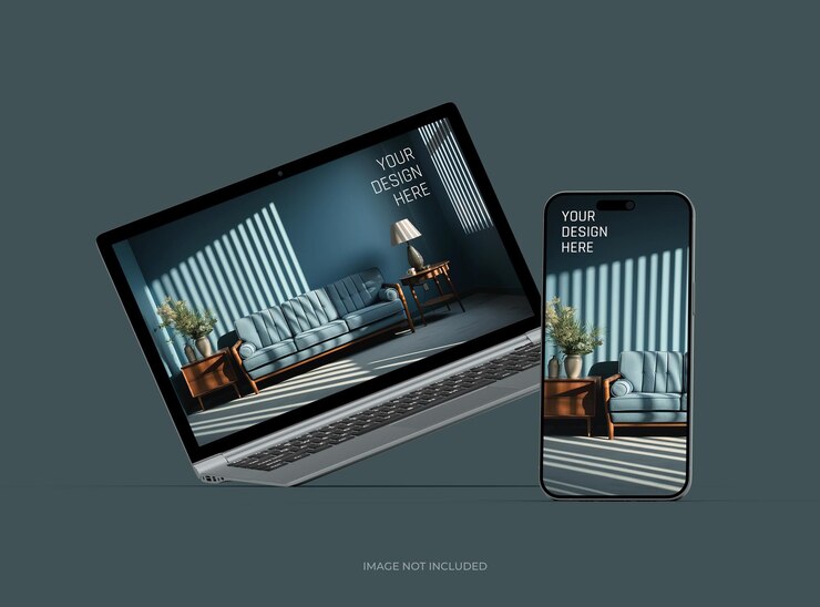 Mockup de portátil y teléfono para su presentación de diseño 3D Render