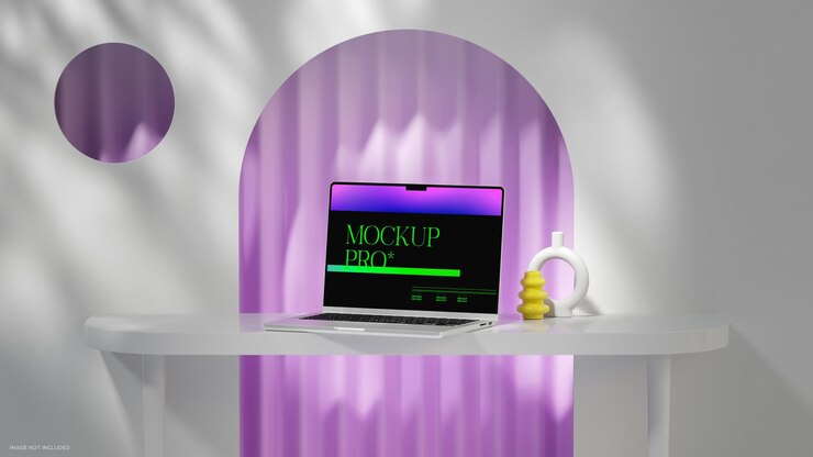 PSD mockup de portátil para uiux presentación de diseño en espacio de trabajo mínimo renderizado en 3d