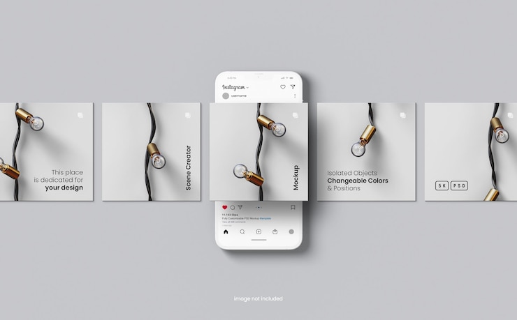 PSD mockup post di instagram con modello di interfaccia e schermo del telefono cellulare in argilla isolato rendering 3d