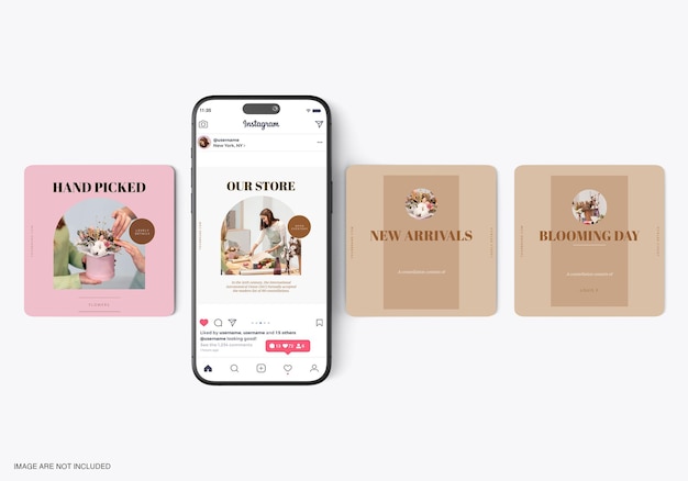 mockup de poste Instagram avec un modèle d'interface