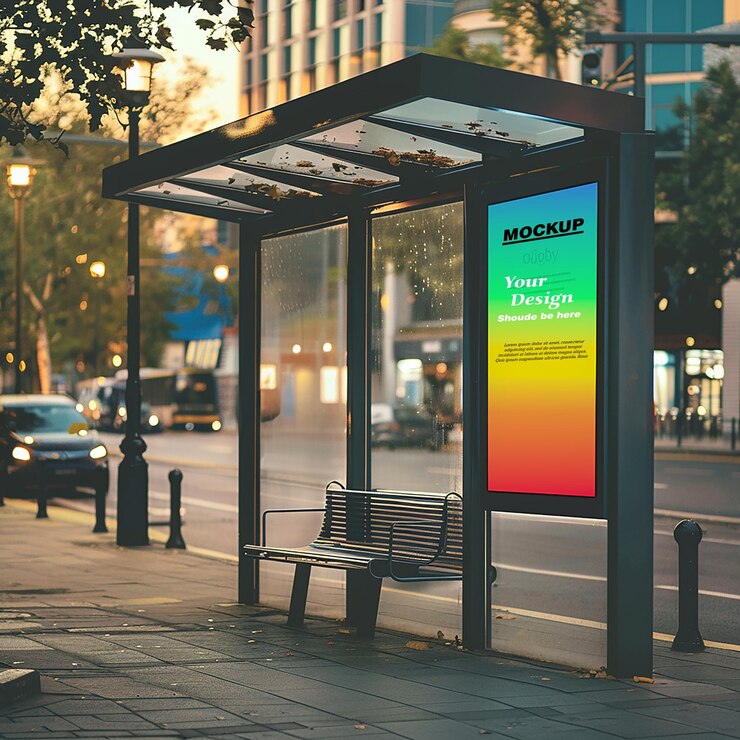 PSD mockup de póster comercial de la parada de autobús en formato psd