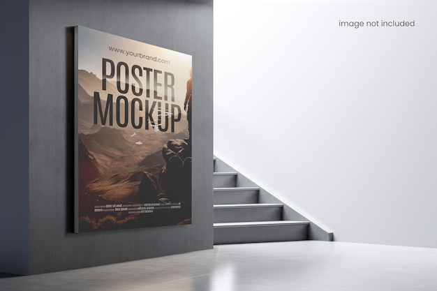 Mockup de póster con una escalera al costado