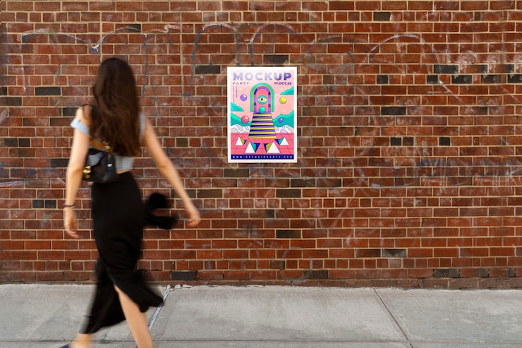 PSD mockup de póster con persona en movimiento