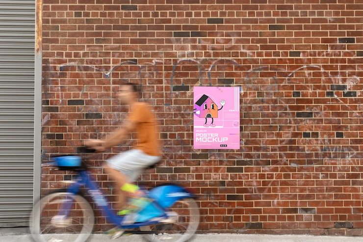 PSD mockup de póster con persona en movimiento