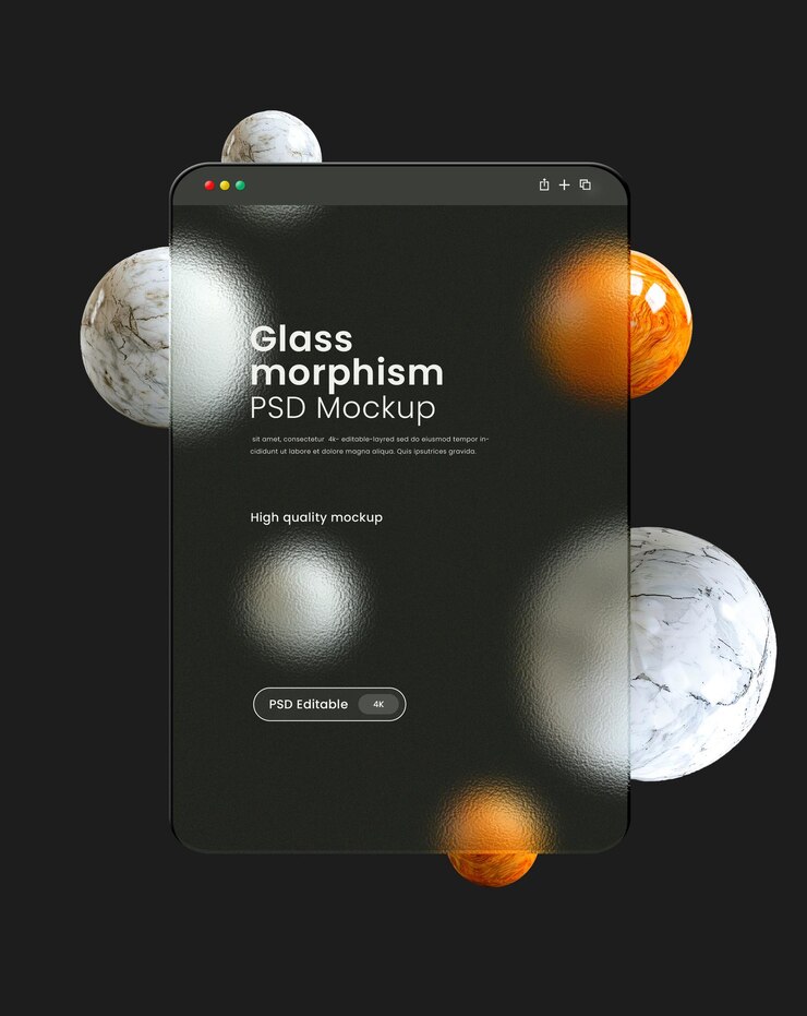Mockup de presentación de morfismo de vidrio de la interfaz 3D de la aplicación web