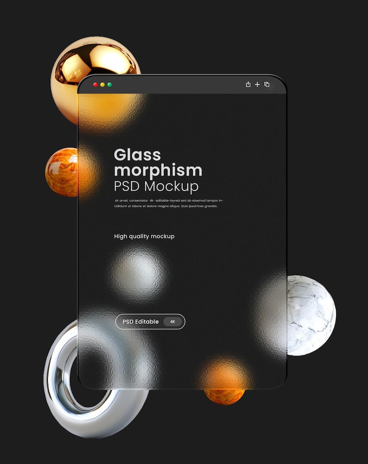 Mockup de presentación de morfismo de vidrio de la interfaz 3D de la aplicación web