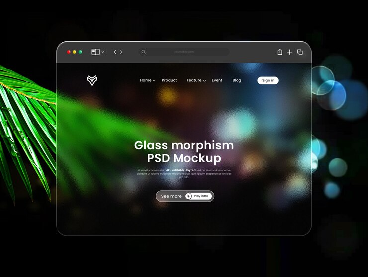 Mockup de presentación de morfismo de vidrio de la interfaz web