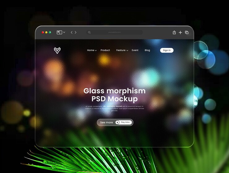 PSD mockup de presentación de morfismo de vidrio de la interfaz web