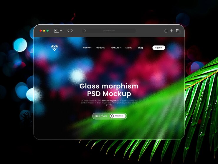 Mockup de presentación de morfismo de vidrio de la interfaz web