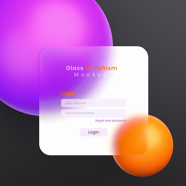 Mockup presentasi antarmuka situs web atau Ui atau Ux 3d dengan efek morfisme kaca buram atau buram