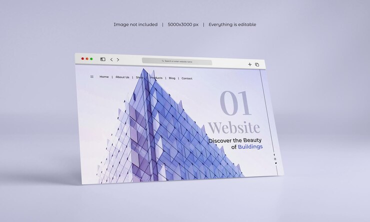 PSD mockup presentasi situs web antarmuka 3d terisolasi