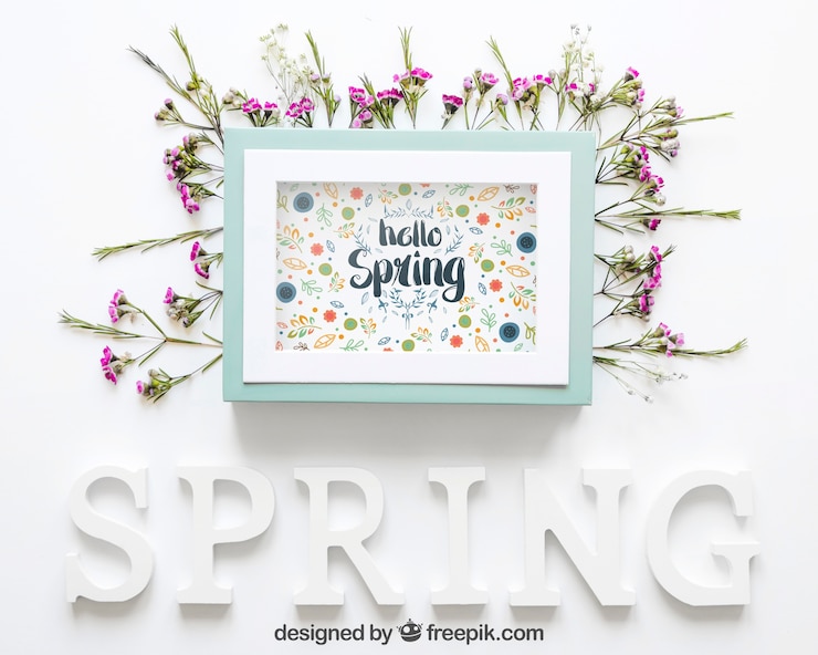 PSD mockup de primavera con marco azul