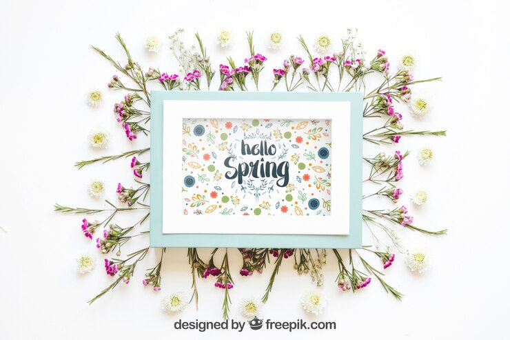PSD mockup de primavera con marco