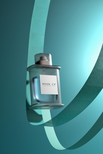 Mockup de producto cosmético de botella de perfume 3d Render mínimo y fondo premium