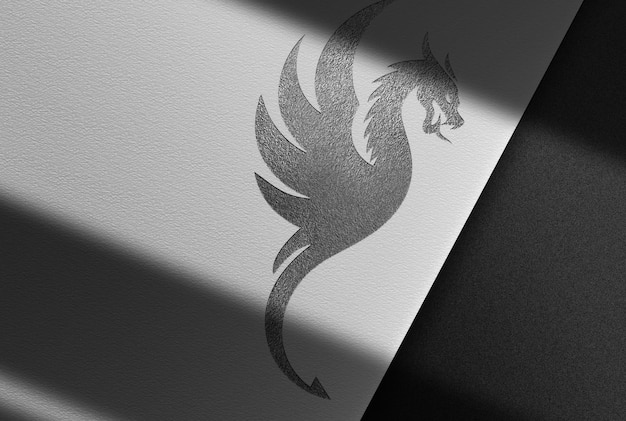 Mockup prospettico in carta goffrata nera drago di lusso
