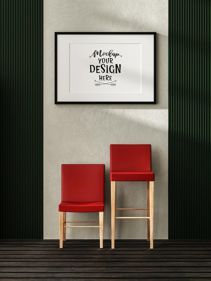 PSD mockup psd bingkai poster di ruang keluarga