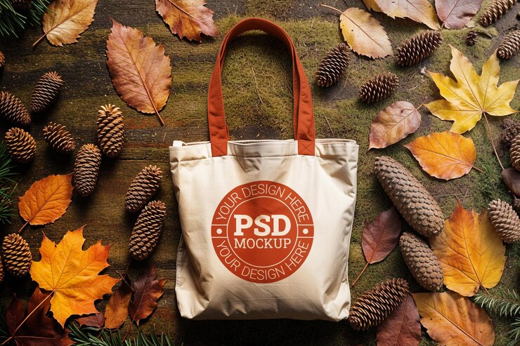 Mockup PSD de la bolsa de lienzo temática de otoño
