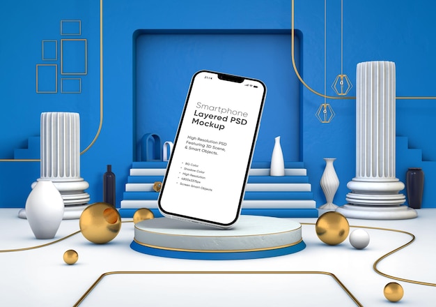 Mockup PSD en capas de teléfono inclinado