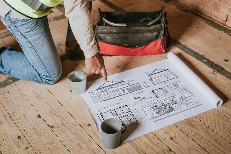 PSD mockup psd denah lantai di lokasi konstruksi