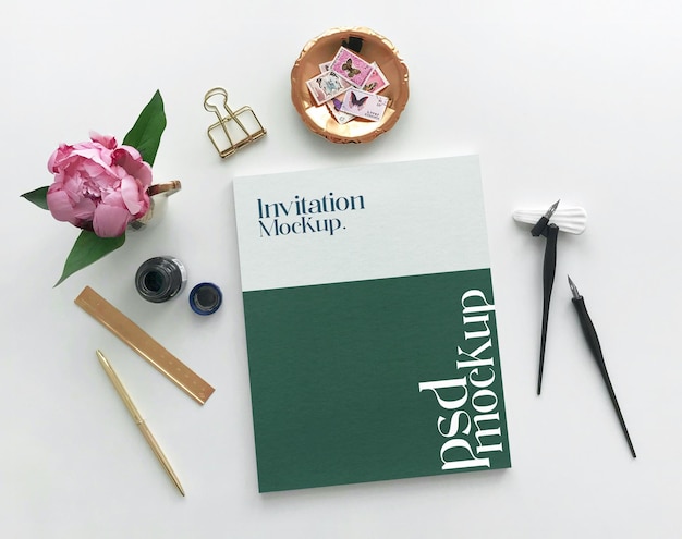 Mockup psd di design per biglietti di auguri per matrimoni ed eventi, inviti e menu