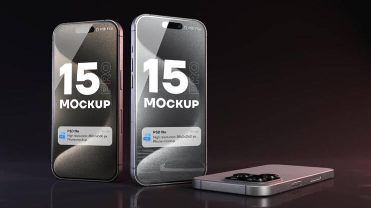 Mockup PSD di due schermi di telefono su uno sfondo scuro