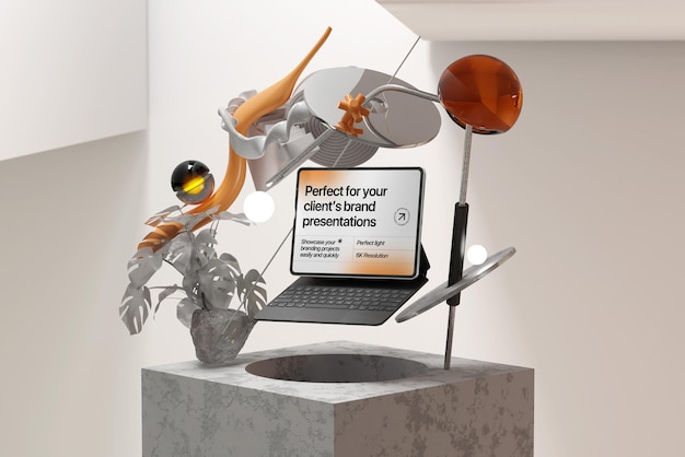 Mockup PSD di una tavoletta di rendering digitale 3D