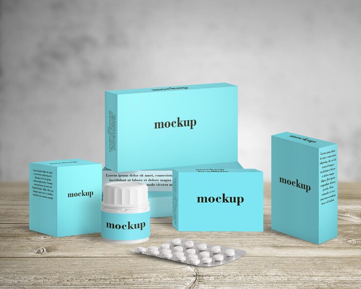 PSD mockup psd free una caja azul con la palabra mockup en ella