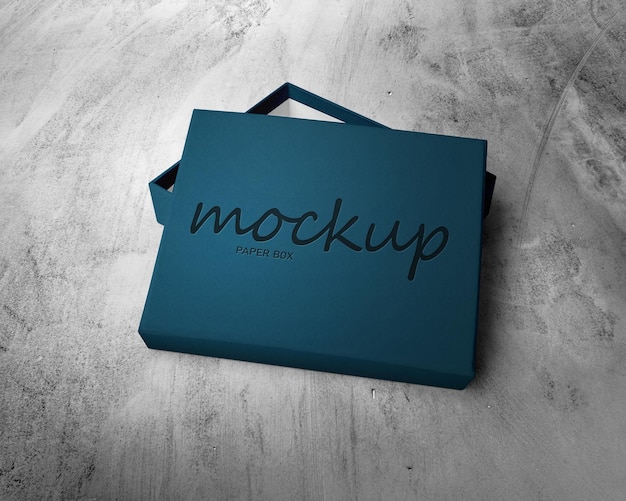 Mockup PSD Free, ein blaues Kästchen mit dem Wort „Paper“ darauf