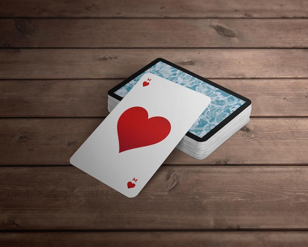 PSD mockup psd free un jeu de cartes avec un cœur sur le devant