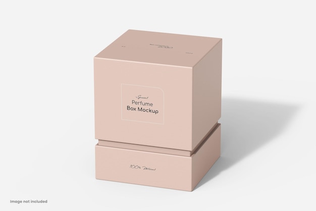 Mockup PSD per confezione di scatole di profumo personalizzate con bottiglia