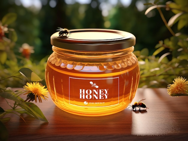 Mockup psd realista del frasco de miel