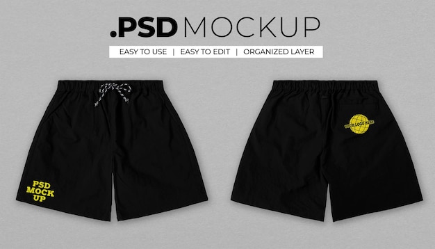 PSD mockup de psd realista de pantalones cortos básicos de nylon