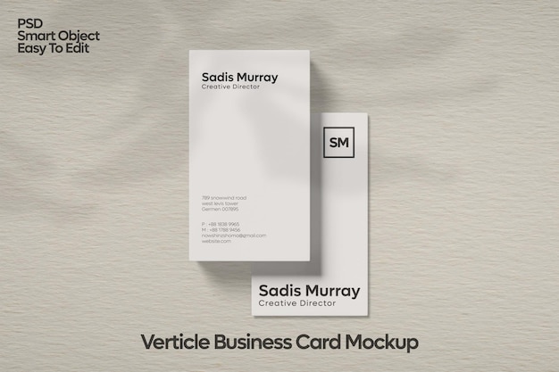 Mockup de PSD para tarjetas de visita verticales