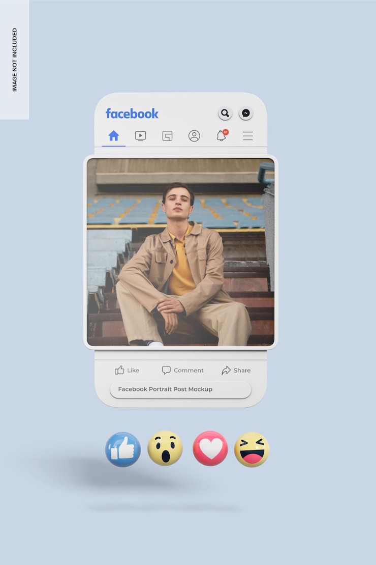 PSD mockup de la publicación de retrato de facebook, vista delantera
