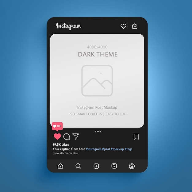 Mockup de la publicación del tema oscuro de Instagram