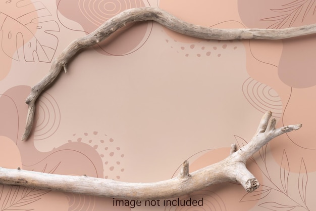 Mockup con ramas secas sobre fondo beige