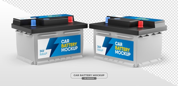 Mockup realista de la batería del automóvil renderizado en 3D para aplicaciones automotrizes con parte trasera transparente