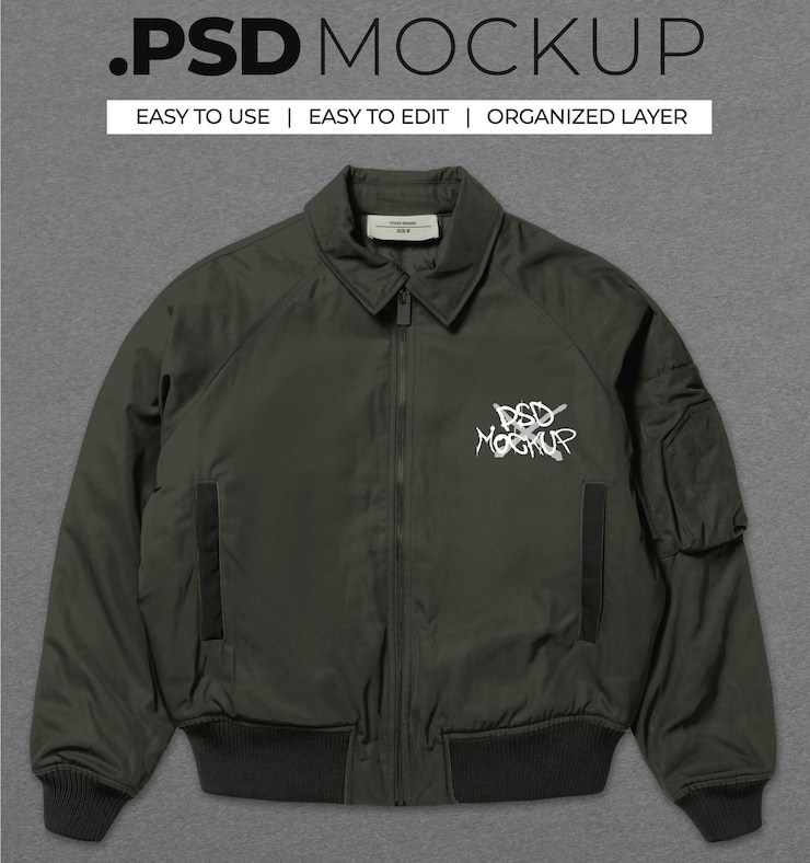 PSD mockup realista do casaco de bombardeiro psd