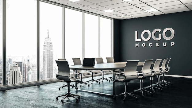 PSD mockup realista do logotipo da empresa 3d na parede interior do escritório