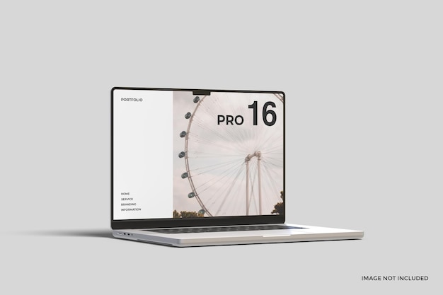 PSD mockup realista de la pantalla de la computadora portátil de 16 pulgadas