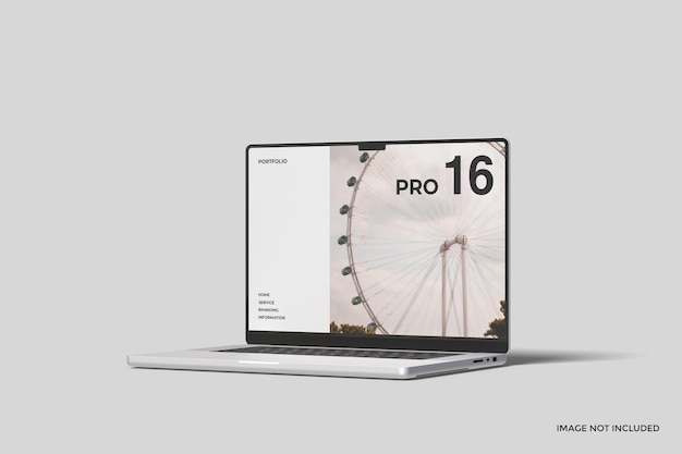 PSD mockup realista de la pantalla de la computadora portátil de 16 pulgadas