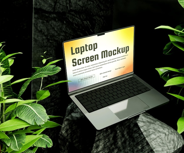 Mockup realista de pantalla de portátil con alta resolución o Mockup flotante de pantalla portátil con pantalla moderna
