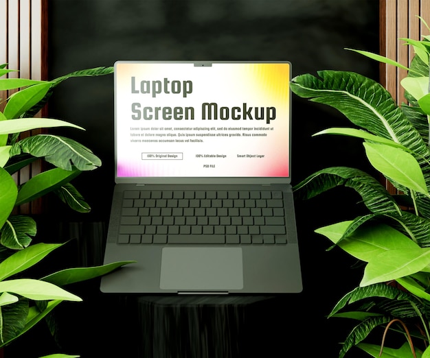 Mockup realista de pantalla de portátil con alta resolución o Mockup flotante de pantalla portátil con pantalla moderna
