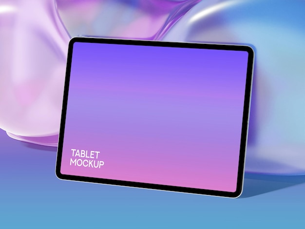 Mockup realista de la tableta en un fondo de burbuja vibrante y brillante con un efecto de gradiente