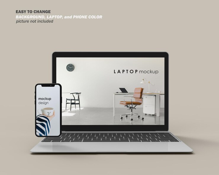 MOCKUP REALISTA PARA TELÉFONO INTELIGENTE Y PORTÁTIL
