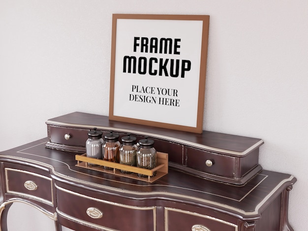 Mockup realistico cornice foto vuota sulla scrivania