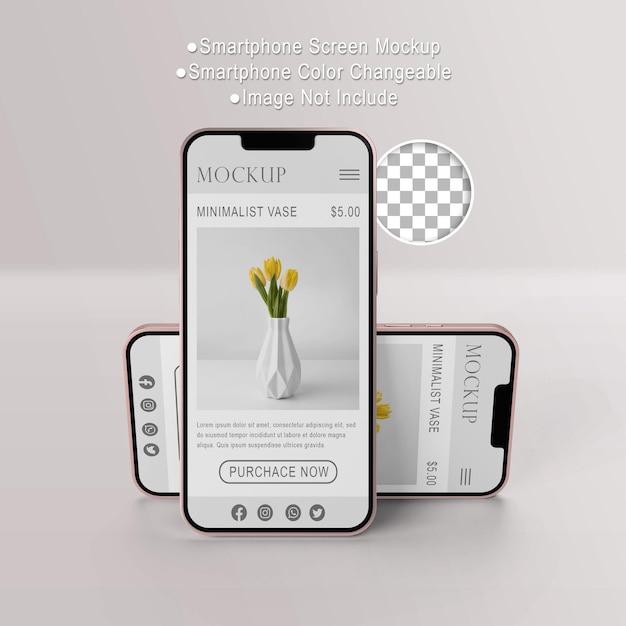 Mockup realistico dello schermo dello smartphone con rendering 3D